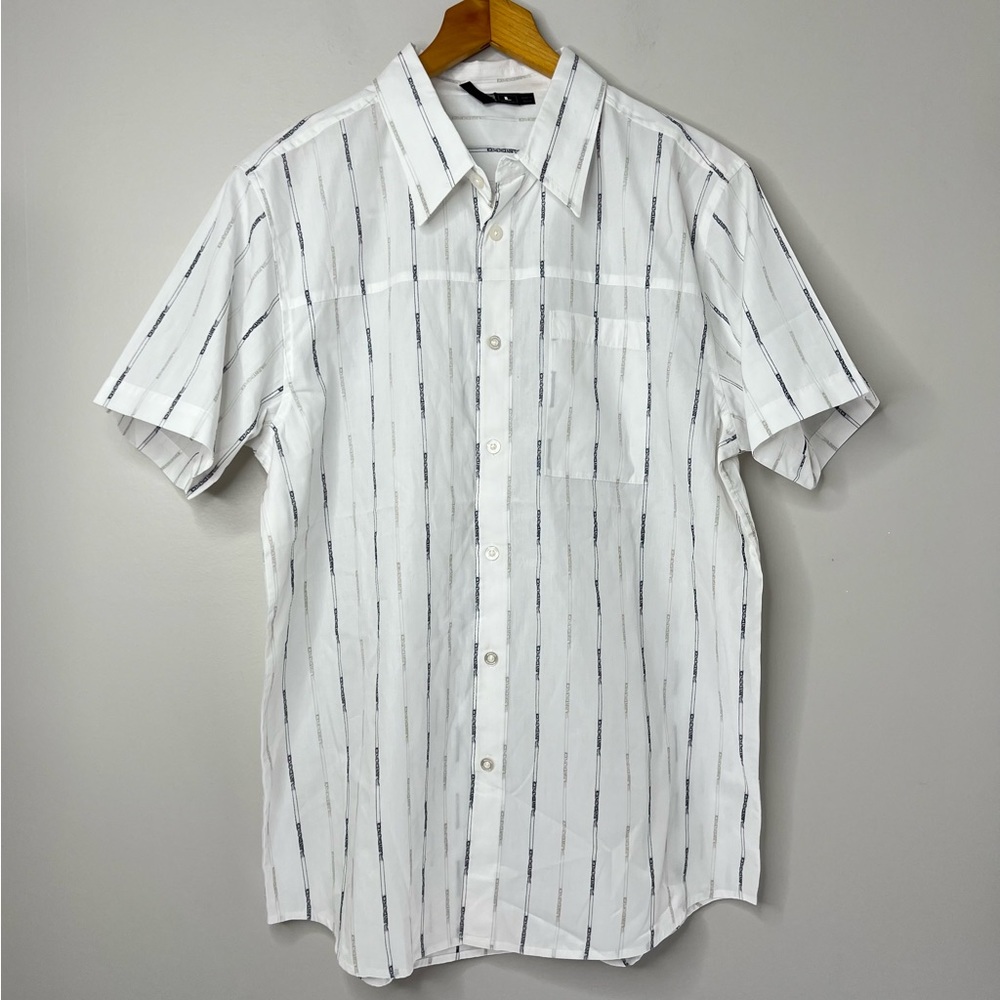 Oakley Y2K Button Down Camp Collar White Gray Black Spellout Logo Size Men Large
